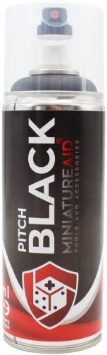 MiniatureAid Pitch Black Primer Spray, Sprühgrundierung 400ml, Matt Schwarz, Acryllack Spray, Grundierung für den Modellbau
