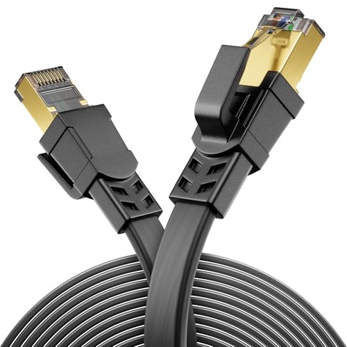 deleyCON 10m CAT8.1 Flaches LAN Kabel RJ45 40 Gbit 2000 MHz - Schwarz | Netzwerkkabel, Kupferleiter, Patchkabel, Gigabit Ethernet Cable, RJ45 Stecker, LAN DSL, CAT.8 Kabel
