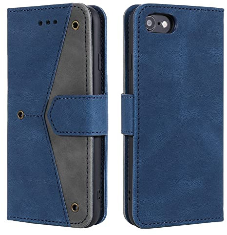 nancencen Handyhülle Kompatibel mit iPhone 7 / iPhone 8 / SE 2020 Hülle, Klappbar Extra Dünne Lederhülle, Kratzfest (rutschfest) mit Kartenfach Ständer Wallet Case Spleißen Schutzhülle,Blau