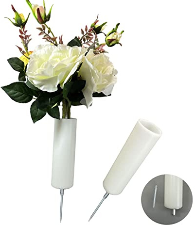 Friedhofs-Grabvase mit Spikes, zylindrische Blumenhalter, Dekorationen für Friedhof, mit Metallspikes für Garten, Hof, 27,9 cm, Weiß, 2 Stück, 2 Stück