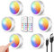 RGB LED Spot Akku USB Aufladbar, 2400mAh Batteriebetrieben Farbwechsel Vitrinenbeleuchtung Kabellos mit Fernbedienung und Timer Unterbauleuchte Küche LED Rund Dimmbar Magnetish Touch Schrankleuchten