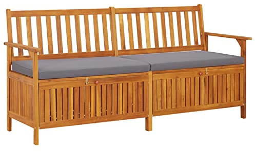 Tidyard Truhenbank mit Kissen Gartenbank Gartenmöbel Kissenbox Sitzbank Holzbank Bank Auflagenbox mit Staufach 170 x 63 x 84 cm (B x T x H) Massivholz Akazie