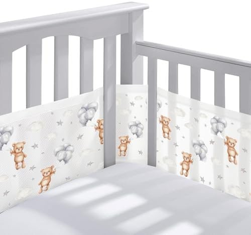 Bettumrandung Babybett,Baby Nestchen Bettumrandung,Kopfumrandung Babybett,Atmungsaktive Krippenumrandung,Babybett Atmungsaktiver Kollisionsschutz,Nestchen für Kinderbetten,Babybett Umrandungen
