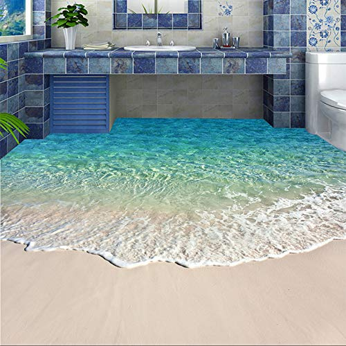 MASTPOINT PVC selbstklebende Fußbodentapete Strand Meerwasser Wellen 3D Fliese Wandbild Wohnzimmer Bad wasserdicht Aufkleber