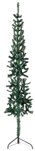 ZEYUAN Slim Artificial Half Christmas Tree with Stand Green 210 cm,Large Thick Tinsel PVC Artificial Tree For Indoor Xmas Home Decorations. Easy Fold Pine Branches & Light Weight For Storage.