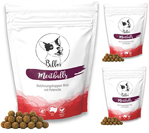 Meatballs Rind Petersilie Hundeleckerli Getreidefrei Weich Natürlich - Leckerlis Hundesnack Leckereien Trainingsleckerli Kleine Hunde & Welpen - Dog Treats | Billos Mini 10mm 3er-Pack (3x 150g = 450g)