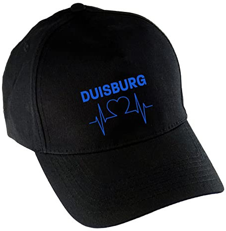 VIMAVERTRIEB® Baseballcap Duisburg - Herzschlag - Druck: blau - Cap Kappe Mütze Schirmmütze Fußball Fanartikel Fanshop - schwarz
