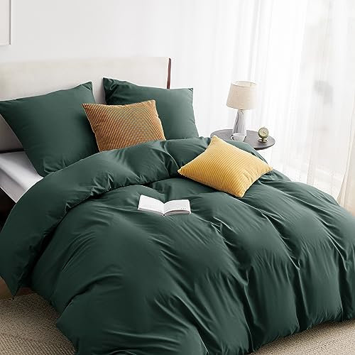 BEDSURE Bettwäsche 155x220 3teilig Waldgrün - 1 Bettbezug 155x220 cm + 2 Kissenbezüge 80X80 cm, ÖKO-TEX Bettwäsche-Sets Grün Polyester Mikrofaser mit Reißverschluss