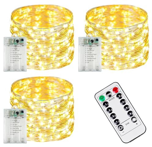3 PK 78FT 240LED Fairy Lights Battery Operated with Timer Remote Warm White