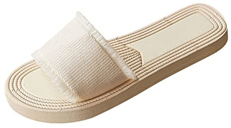 Hohe Schuhe Damen Absatz Billig Damen Flache Einfarbige Einfußbekleidung Strandhausschuhe Modehausschuhe Flache Offene Spitze Sommer Lässige Mode Sandalen Strandhausschuhe Sonderangebote (Beige, 39)