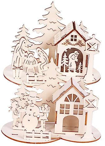 VILLCASE 1 Satz 2 STK Weihnachts-mosaik-Ornamente Weihnachtspuppenhaus Aus Krippe Weihnachtsschmuck Weihnachtliches Unbemaltes Modell Weihnachtshausmodell Einstellen Hölzern 3D Mini