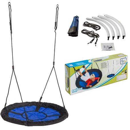 TRIBECCO Altalena a nido d'ape – Altalena rotonda Ø 98 cm – Portata fino a 150 kg – Dondolo ideale per interni ed esterni – Consigliato per bambini e adulti (blu)