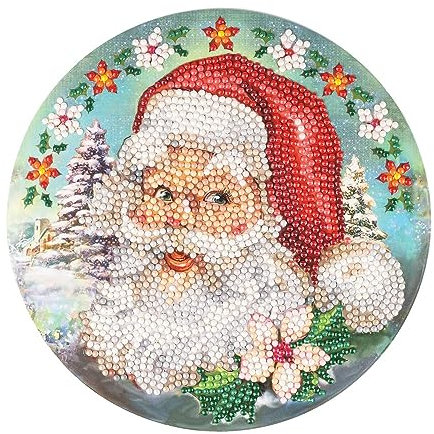 Ideen mit Herz Diamond Painting Fensterbild | doppelseitiger Druck | Ø18,3 cm | inkl. Diamond Painting Steine, Werkzeug und Zubehör (Weihnachtsmann)