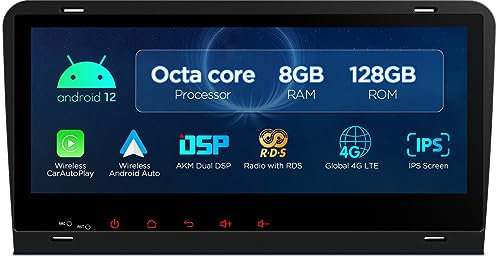 XTRONS Android 12 Car Stereo for Audi A3 S3 RS3, Octa Core 8+128GB Car Radio Player 8.8 inch QLED IPS Touched Car Bluetooth Head Unit GPS Navigation DSP CarPlay 4G LTE support TPMS DVR AHD Camera DAB+