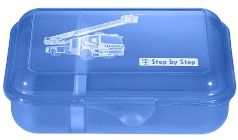 Step by Step Lunchbox Fire Engine Brandon, Blau, mit Trennwand und Klickverschluss, spülmaschinenfest, BPA-frei, für Schule und Kindergarten, 0,9l