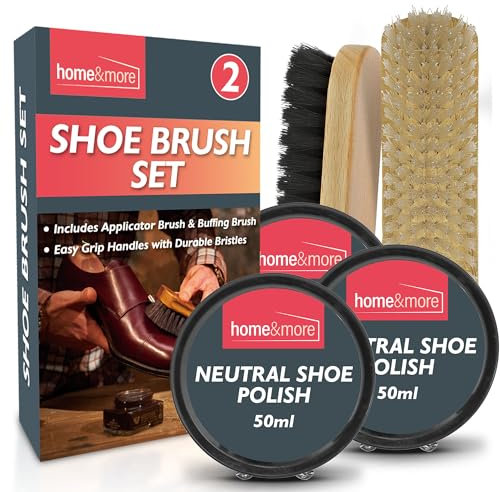 SOL 2pk Shoe Brush Set & 3 Neutral Shoe Polish – Leather Boot Polish Kit – Includes Soft & Stiff Brushes, 3 Wax Tins for Leather Shoe Care, Cleaning, Conditioning, Shine & Scuff Protection
