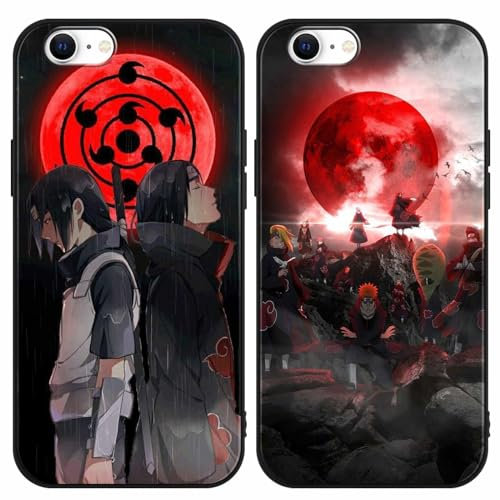 PBNDJVG 2 Stück Handyhülle für Apple iPhone 6/6s Hülle 4.7 Zoll Anime Uchiha Itachi Sasuke Manga Muster Design Junge Case All Inklusiv Linsen Schutzhülle TPU Silikon Weich Ultra Dünn Cover, 02