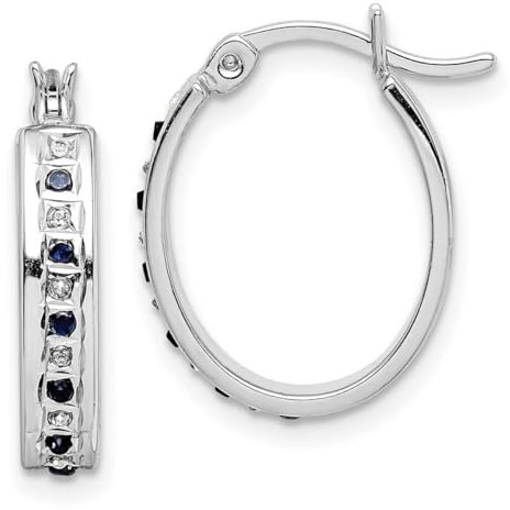 925er Sterlingsilber, poliert und platiniert, Durchmesser und Saphir, ovale Klapp-Creolen, Maße: 19 x 3 mm, Schmuck für Damen, One Size, Edelstein Metall Platin, Diamant Saphir