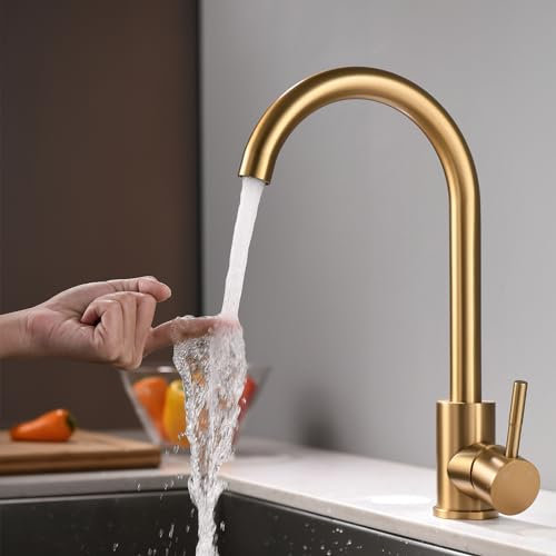 TIMACO Wasserhahn Küche Küchenarmatur Schwarz Einhebel Spültischarmatur 360° Schwenkbar Küche Armatur,Gebürstetes Gold