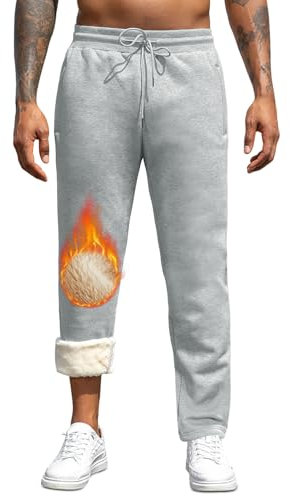 Vorvowry Mens Fleece Lined Joggers Loose Fit Sweatpants Thermal Causal Cotton Tracksuit Bottoms Winter Warm Plush Trousers Pants M Straight Leg Light Grey