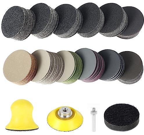 Lot de 184 disques abrasifs de 50 mm - Papier abrasif humide et sec - 60/80/100/150/240/400/800/1200/2000/3000/5000/10000 - Papier abrasif auto-agrippant - 50 mm - Pour métal, bois, verre