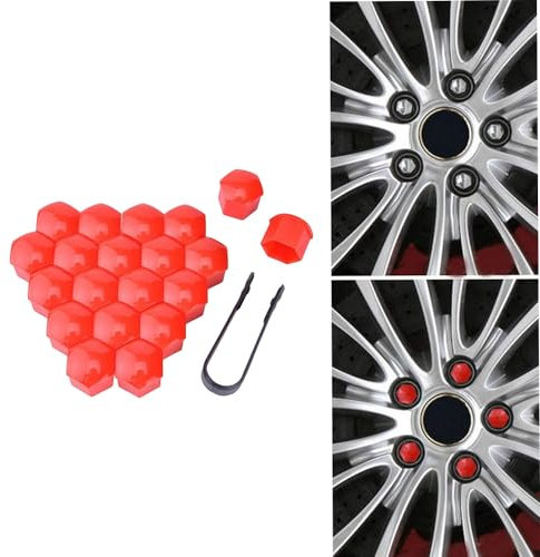 zjxcnb 20 Stück Auto Radschrauben Kappen Für Mercedes-Benz CLS C-class E-class, Radbolzen Radschrauben Schrauben Kappen Radmuttern Nut Mit Werkzeug,A/Red-17mm