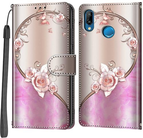 Cover per Huawei P20 Lite/Nova 3e, con Slot per Schede Antiurto Flip Cover Pelle Portafoglio Custodia Compatibile Huawei P20 Lite/Nova 3e