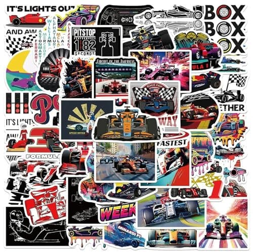 TVIVID 50pcs F1 Formula One Racing Stickers Funny Cartoon Graffiti Decal Laptop Luggage Skateboard Motorcycle Bike Helmet Sticker