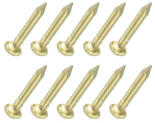 sourcing map 100Pcs Small Hardware Nails, 2 x 15mm Brass Round Head Nail Common Finishing Nail for Household Woodworking Picture Hanging DIY Projects, Gold