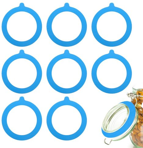 sourcing map 9 Pcs Silicone Replacement Gasket for Glass Jars, 3.7 Inch OD Silicone Seals Rings Airtight Leakproof Mason Jar Sealing Rings for Canning Jar Glass Top Jars, Blue