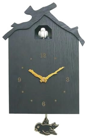WENYOG Kuckucksuhren Schwarze Kuckucksuhr aus Holz for Wohnzimmer, Schaukel-Wanduhr, Vogel-Wecker, Kinderhaus, Tageszeit