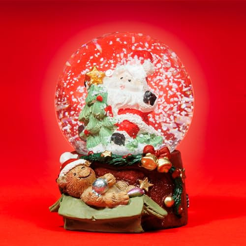 SIKORA SK41 Kleine Glas Deko Schneekugel Weihnachtsmann mit Bär Weihnachtsdeko D:45mm