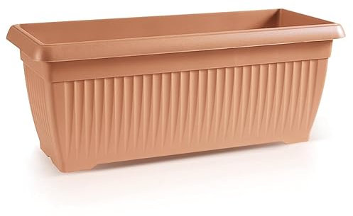 B2C Balcony box Trough Plant Pot Plastic Bel Garden Patio Planter Terra 60 70 80cm Rectangle Classic Terracotta Anthracite Long Flower Pot (Terracotta, 80cm)