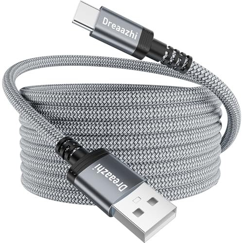 Dreaazhi Extra langes USB C Ladekabel 5M,3.1A schnelles Ladekabel USB Typ C geflochten für PS5 Controller,iPhone 15,Samsung Galaxy S10/S9/S8 Plus,Note 10 9 8,LG V30 V20 G6 G5,Moto,LG,HUWEI etc Grey