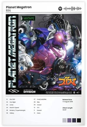 Album-Poster, Motiv: RIN Planet Megatron, Deutschrap, Albumcover, Leinwandposter, Wandkunst, Dekordruck, Bild, Gemälde für Wohnzimmer, Schlafzimmer, Dekoration, 30 x 45 cm