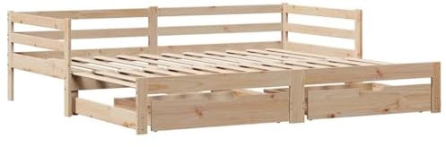 vidaXL Tagesbett, Bettsofa Ausziehbar mit Schubladen, Gästebett ohne Matratze mit Lattenrost, Ausziehbett Schlafsofa, 80x200cm Massivholz Kiefer