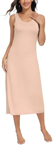 Lovasy Fond de Robe Longue Lingerie Femme en Modal sous Robe Élégant Col Rond avec Bretelles Larges Sexy Slip Chemise de Nuit Antistatique Gainant