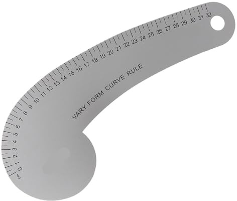RRYPBOVG Stahllineal Kurvenlineal aus Metall for Nähen for Modedesign, Schnittmustererstellung und metrisches System, 32 cm, 48, 60(32cm)