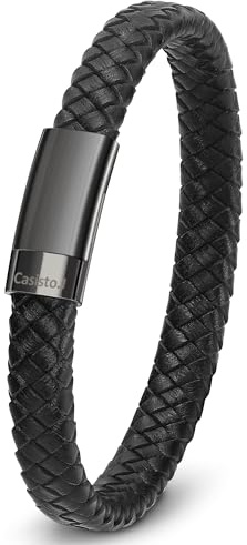 Casisto.J Läderarmband för män – klassiskt handgjort flätat manschettarmband med graverat magnetlås brett armband smycken gåvor för män fars dag
