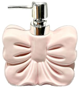 Keramik-Flüssigseifenspender mit Pumpe, nachfüllbares Handwaschlotionsglas für Badezimmer, Schleifen-Emulsionsflasche, 360 ml, Rosa