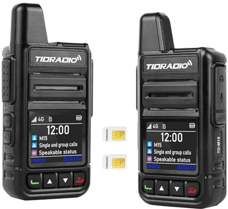 TIDRADIO TD-M15 Global Walkie Talkies, UK/Europe Wide Coverage, PTT Push to Talk Over Cellular Radio with 1-Year Free Data & SIM Cards for Family, Business, Construction site, Logistics -2Pack