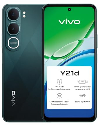 vivo Y21d, smartphone 4 GB di RAM + 256 GB ROM, fotocamera principale da 50 MP, 6,68 HD+ 90 Hz, batteria da 6500 mAh, ricarica rapida 44 W, IP68 e IP69, doppio altoparlante, doppia SIM,NFC