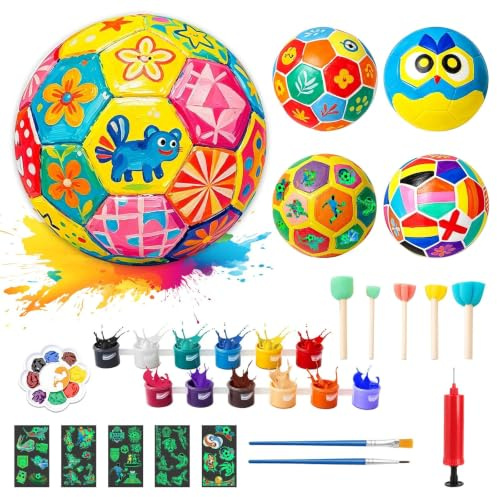 PlsMupn 4 PCS Fußball Malset Bastelset Kinder, DIY Malset mit Pigment Aufkleber, fussball zum bemalen, Fussball Geschenke Spielzeug Jungen Mädchen Bastelset für Mädchen Jungen