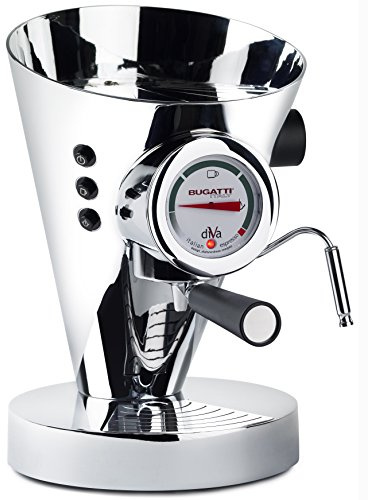 BUGATTI, Diva, Espresso Coffee and Cappuccino Machine, for Ground Coffee and Pods, Non-Stop Steam Function, 15 bar, 950 W, Capacity 0.8 Liter, Elegant Design (Chrome)