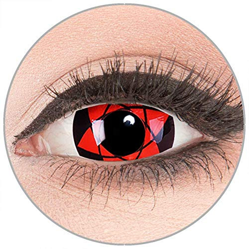 Farbige Kontaktlinsen zu Fasching Karneval Halloween in Topqualität von 'Glamlens' ohne Stärke 1 Paar Crazy Fun Mini Scleara schwarze rote 'Big Uchiha' 17 mm