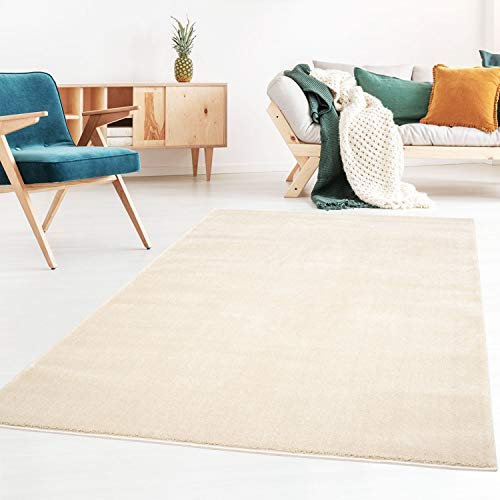 Kurzflor-Designer Uni Teppich extra weich fürs Wohnzimmer, Schlafzimmer, Esszimmer oder Kinderzimmer Gala Natur weiß 160x230 cm