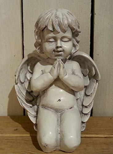 Unbekannt | Engel-Figur Engelchen Deko-Figur Grabschmuck kniend mit betenden Händen | Advent Weihnachten Weihnachtsdekoration | Grau | H 23 cm B 18 cm T 12 cm