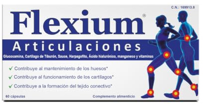 Flexium Articulaciones 60 Cápsulas - Contribuye al Mantenimiento de los Huesos, al Funcionamiento de los Cartílagos y a la Formación de Tejido Conectivo - con Glucosamina, Manganeso y Vitaminas