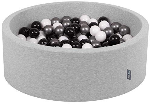 KiddyMoon 90X30cm/200 Bolas ∅ 7Cm Piscina De Bolas para Ninos Hecha En La UE, Gris Clr:Blanco/Negro/Plata