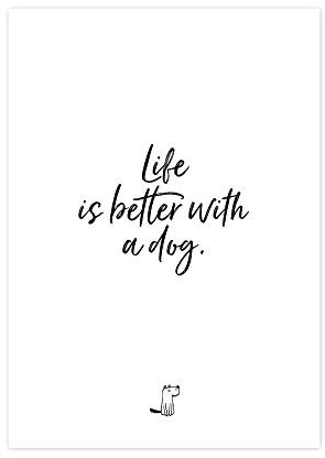 Wunderpixel® Kunstdruck Life is better with a DOG - auf wunderbarem Hahnemühle Papier DIN A4 ohne Rahmen- schwarz-weißer FineArt-Print Poster Wand-Dekoration Wohnung als Geschenk-Idee Geburtstag